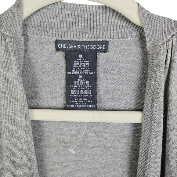 Chelsea & Theodore Gray Fringe Trim Long Sleeve Cardigan Sweater Size X Large - Picture 7 of 9